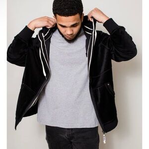 Thumb United Franklin Black Velour Zip Up Hoodie NWT L
